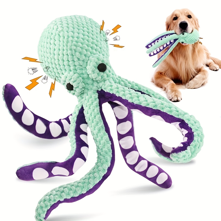 Indestructible Dog Chew Toy - Mainan Anjing Berbentuk Gurita yang Bersuara,